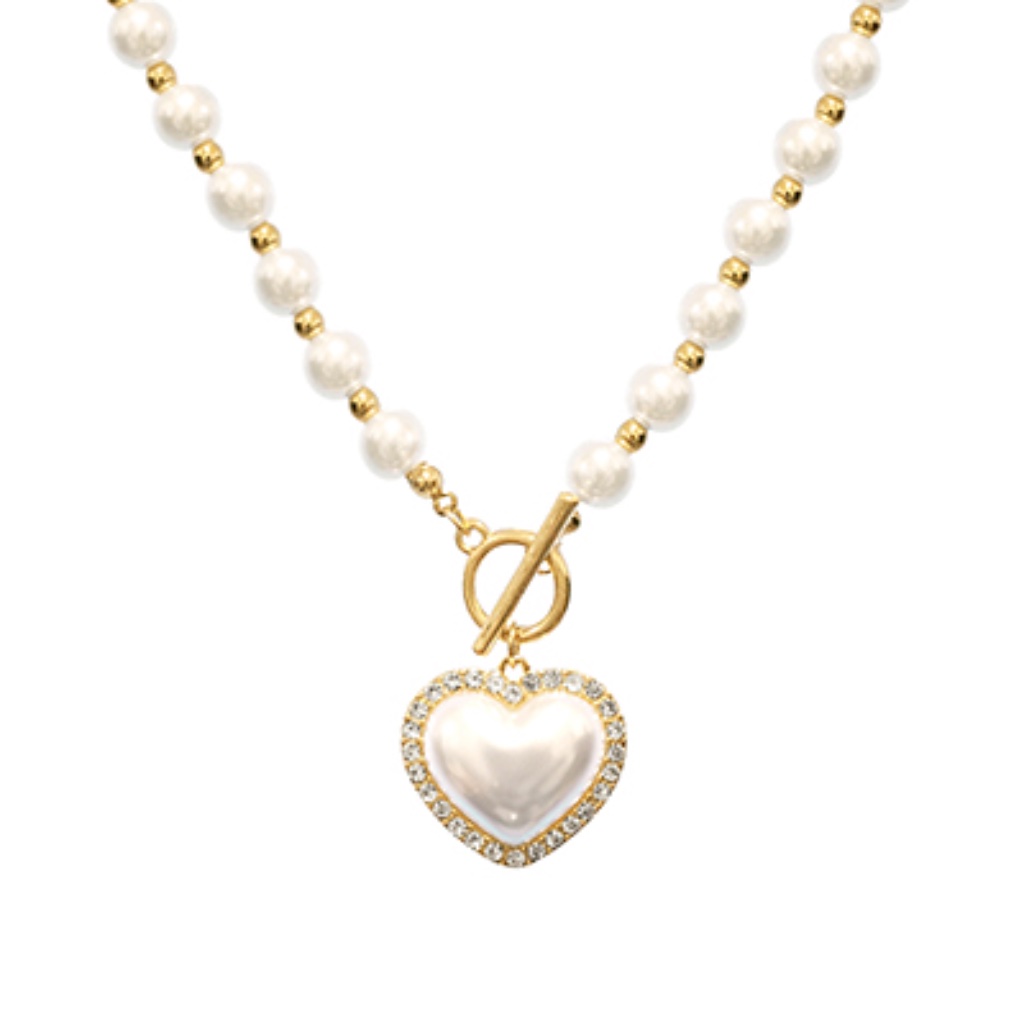 Puffy Heart Pendant Pearl Necklace